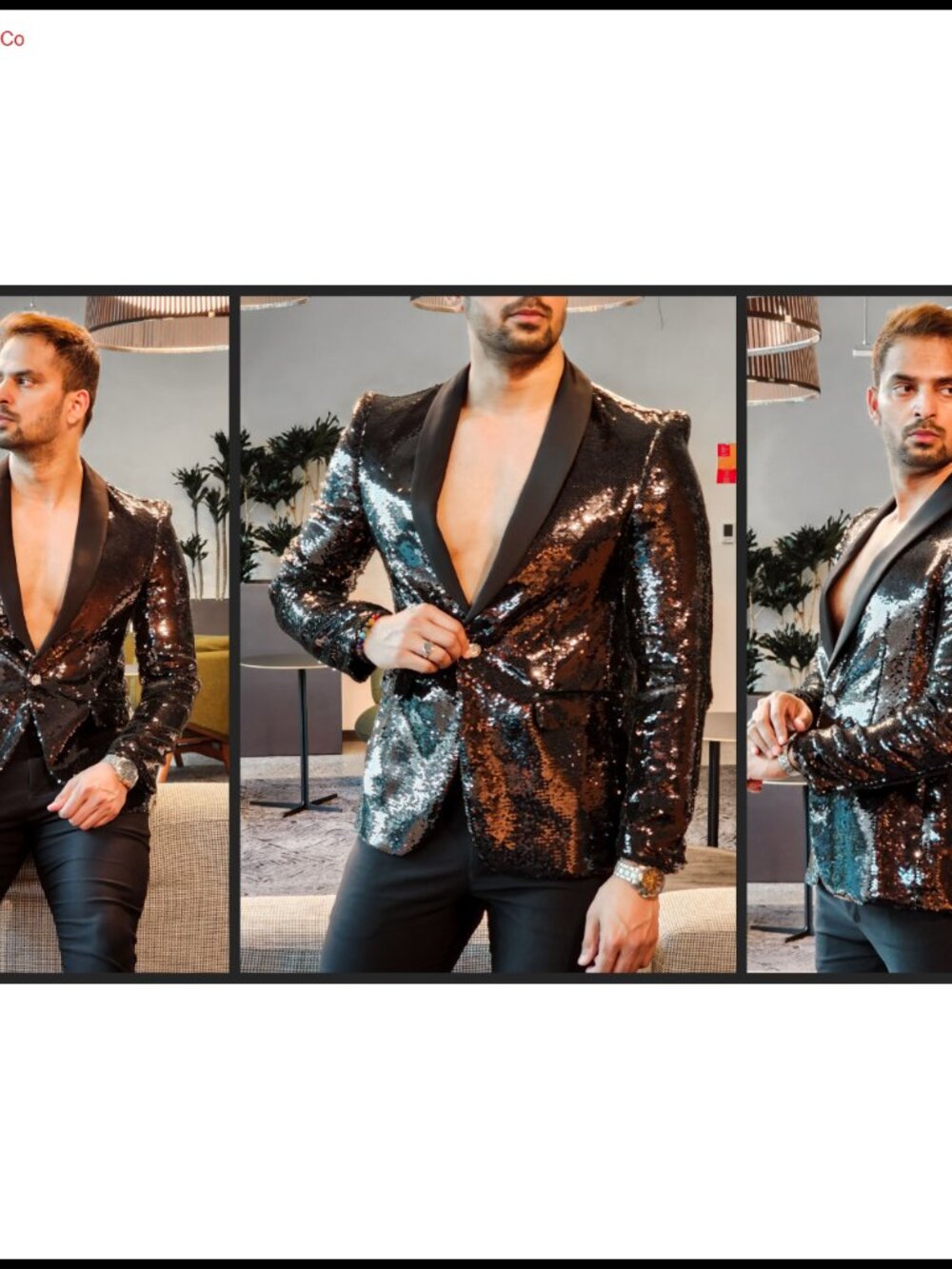 Mens Shiny Sequin Blazer Tuxedo Party Prom One Button Suit Jacket - Picture 2 of 6